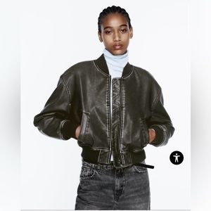 Zara Vegan Leather Bomber Jacket